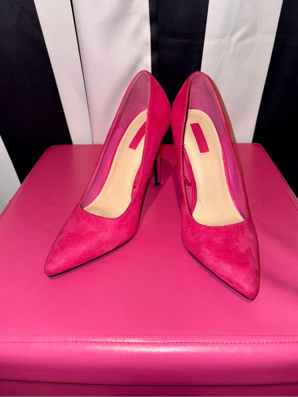 Forever 21 Bright Pink Suede Pointed-Toe Stiletto Heels